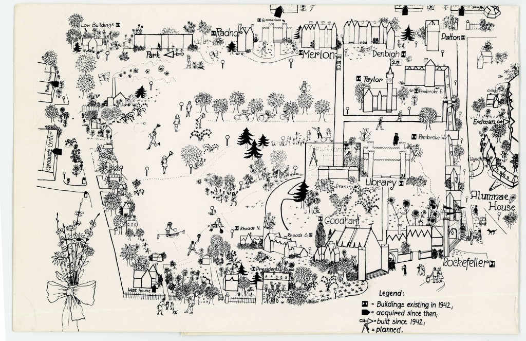 Bryn Mawr campus map, 1967. Bryn Mawr College Special Collections,