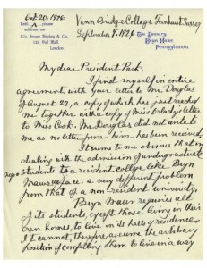 Letter from M. Carey Thomas to Marion Park (1926), via Black at Bryn Mawr tumblr.